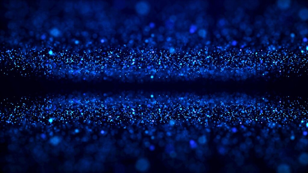 Abstract visualization of glowing blue particles distributed in horizontal layers against a dark background, resembling particle dispersion.