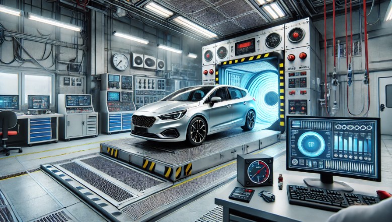 image of a car in laboratory illustrating the importance of environmental simulation testing