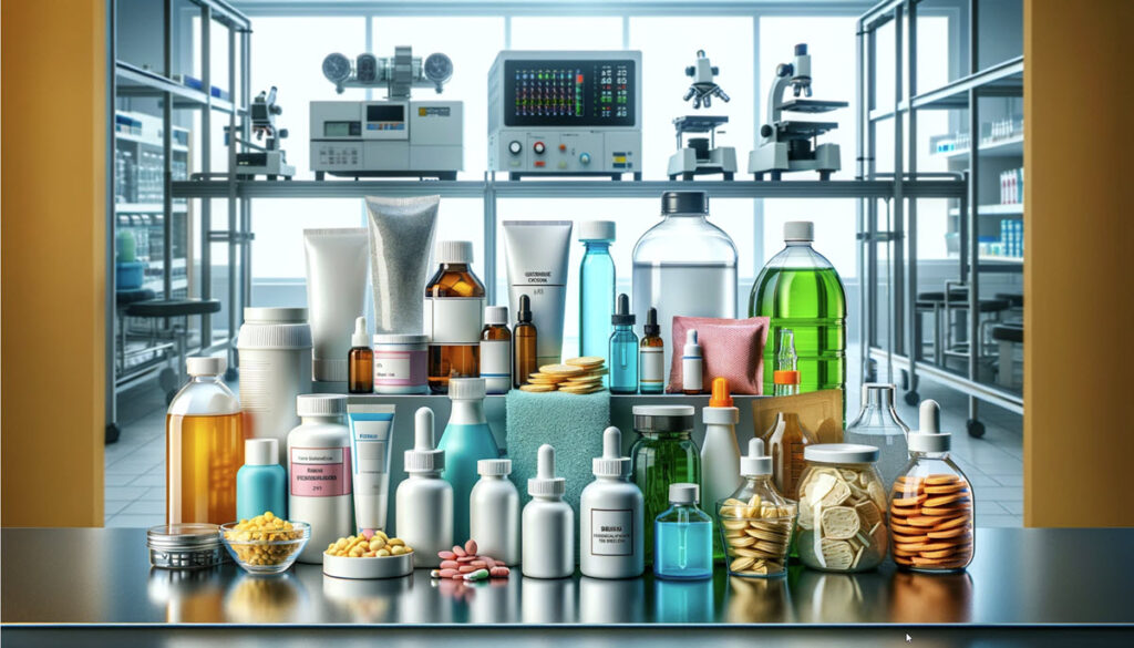 Multiple products on a laboratory bench illustrating the importance of stability studies in laboratory testing