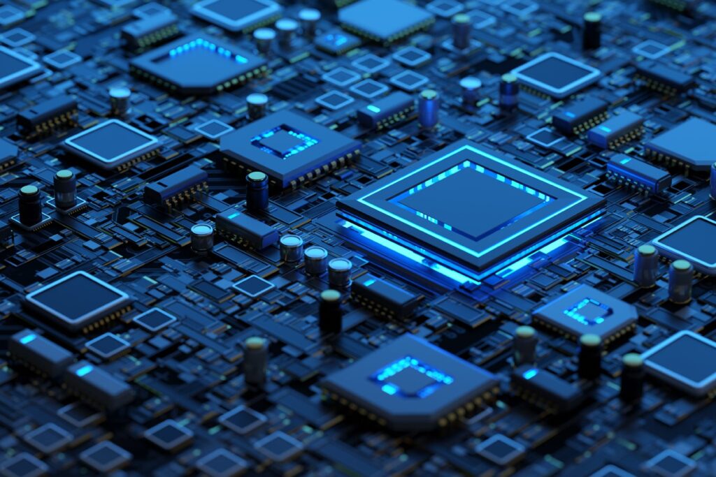 Computer image of a motherboard representing software