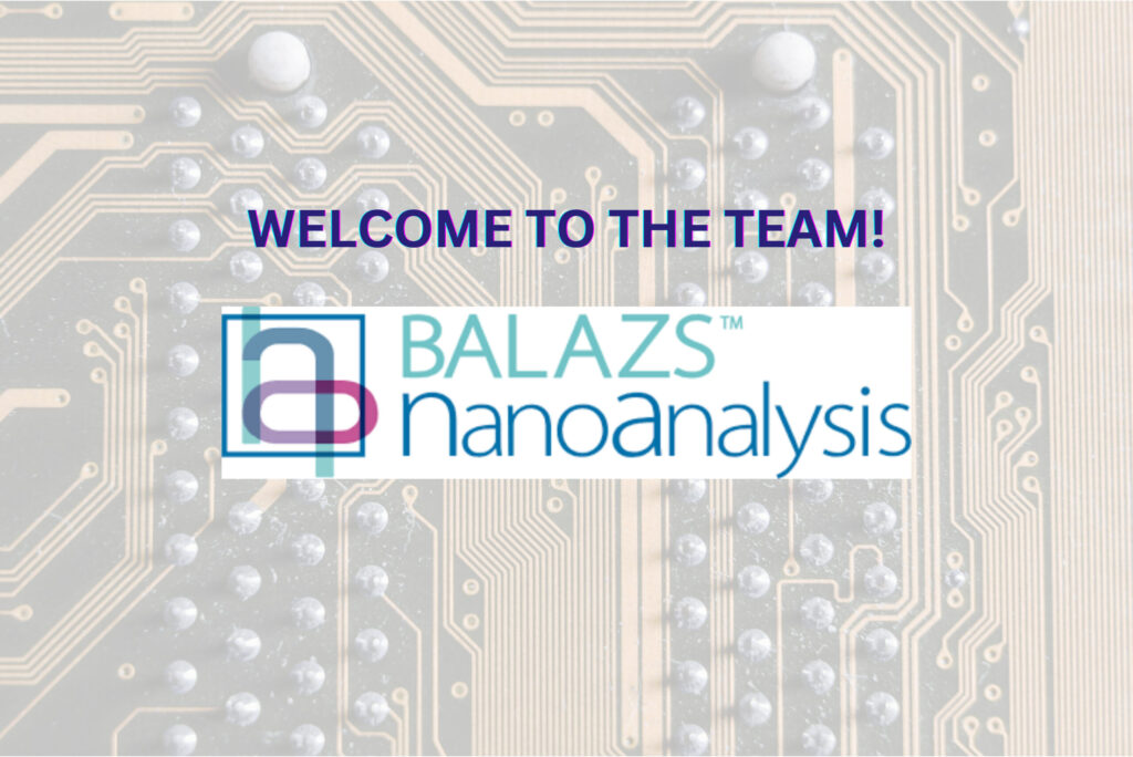 Semiconductors on a circuit with Balazs™ NanoAnalytics logo in the foreground.
