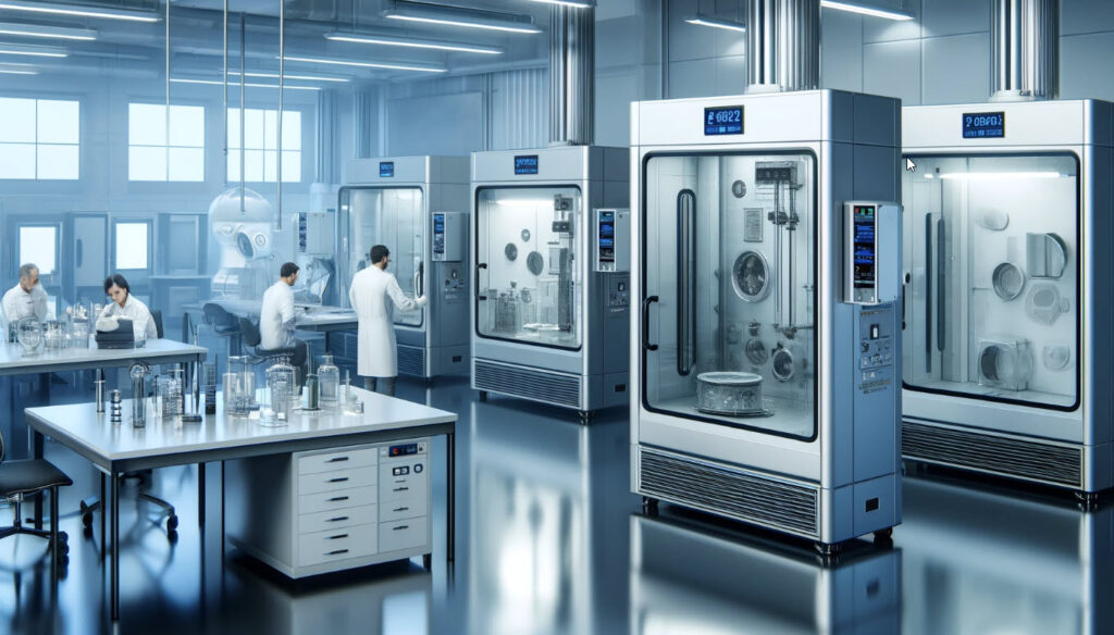Laboratory scence with several large environmental testing chambers