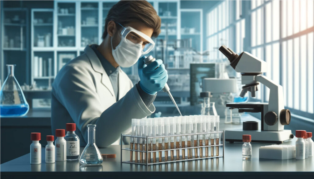 his image shows a scientist working with a Limulus Amebocyte Lysate (LAL) kit