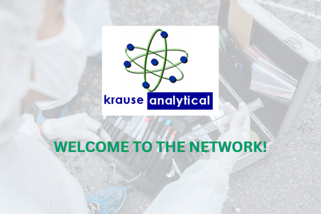 Krause Analytical logo on a background image of a forensic technician with the sample collection kit.