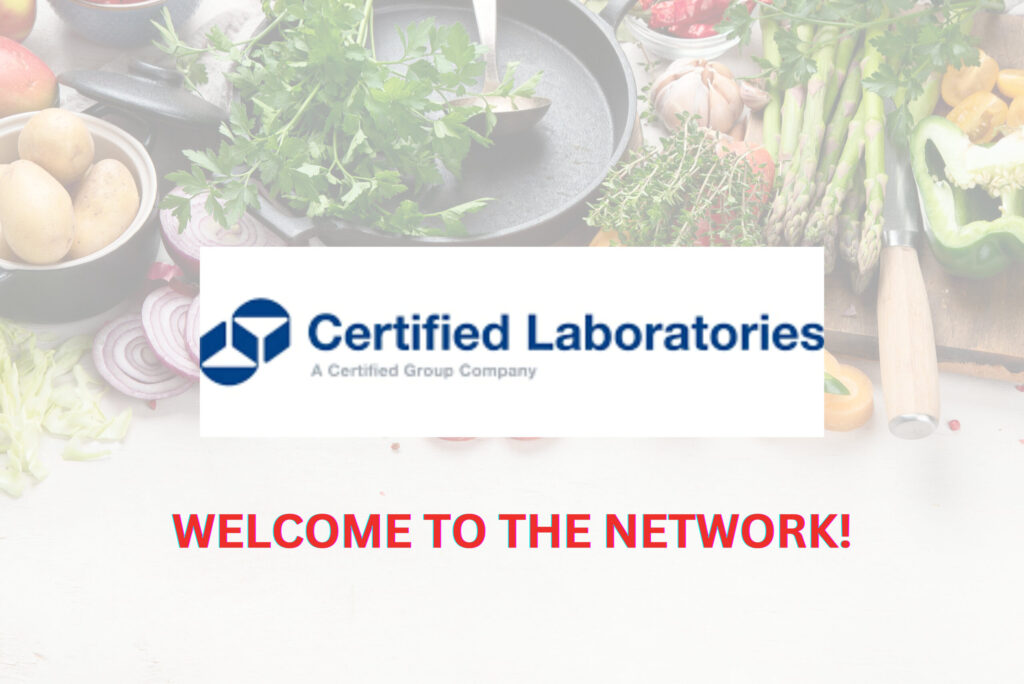 Certified Laboratories logo on a background of food and vegetables.