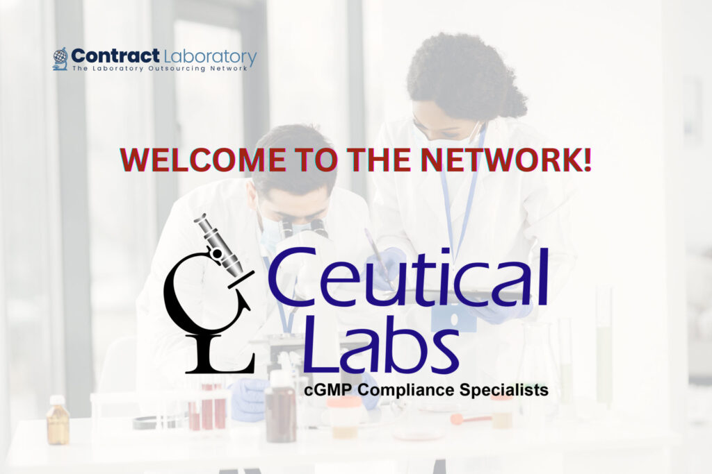 Ceutical Labs logo on a background with a female and a male researcher working in a laboratory setting.