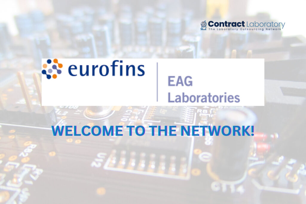 Eurofins EAG Laboratories logo on a background of an integrated circuit.