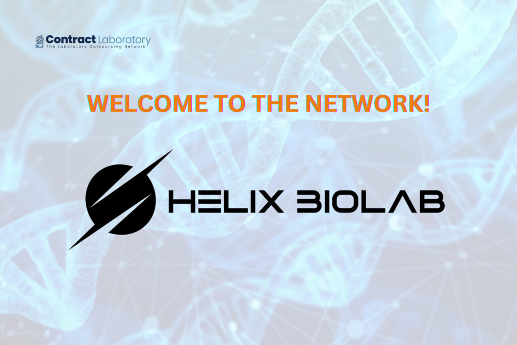 Helix Biological Laboratory logo with multiple illustrations of DNA double helix in the background.