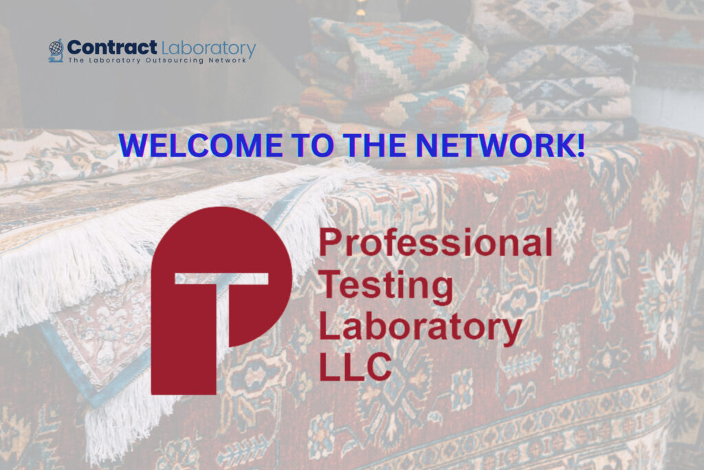 Professional testing Laboratory logo on a background with carpets and rugs.