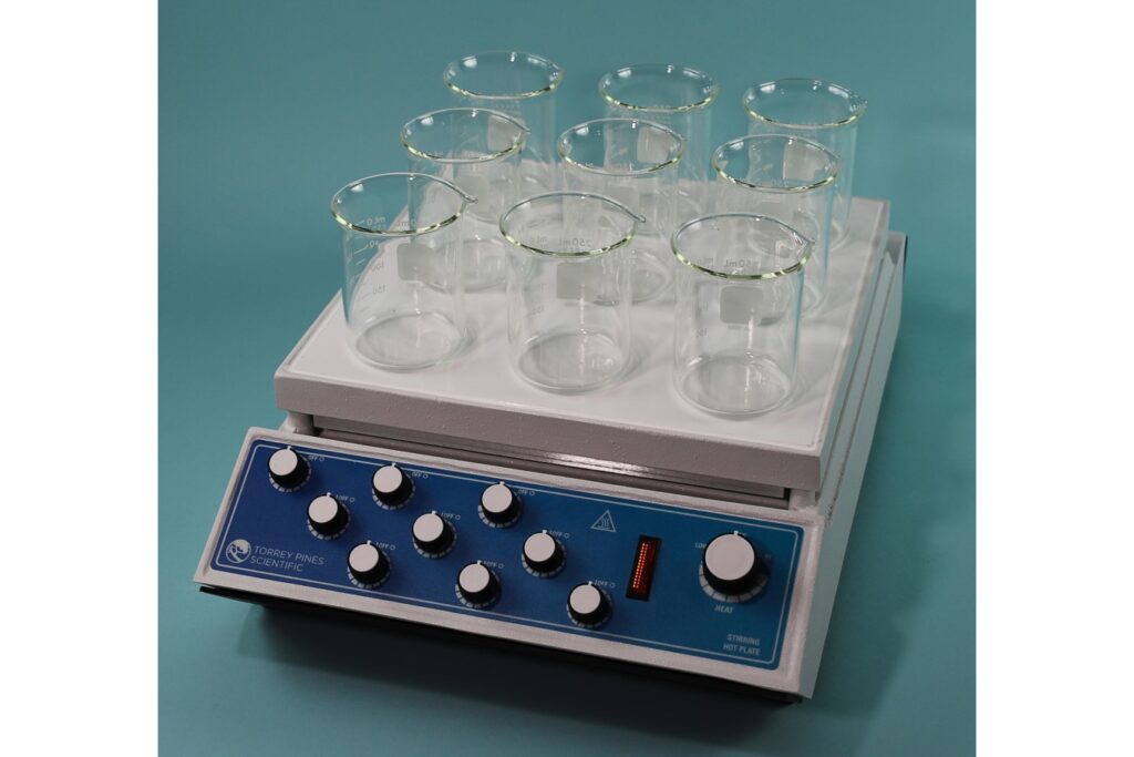 New hot plates and stirrers on green background