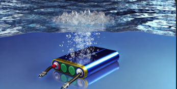 Image of lithium ion battery submerged under water.