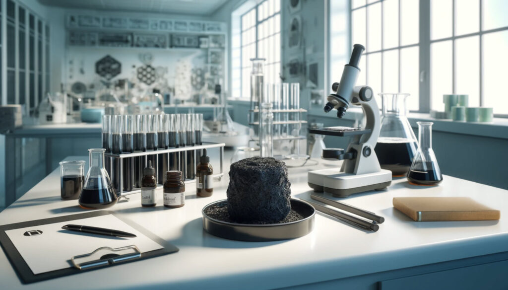Image of black resin shijalit on a laboratory bench