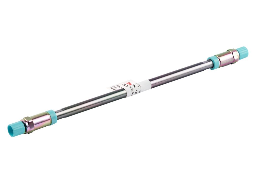 The SurePac Bio 550 SEC MDi HPLC column on a white background