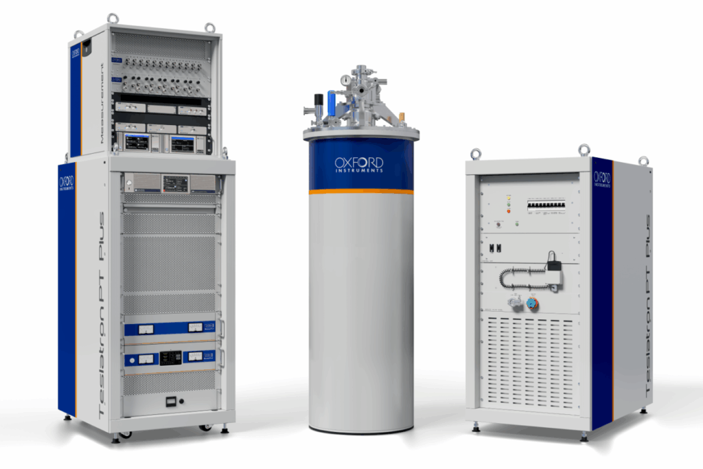 The TeslatronPT Plus superconducting magnet measurement system on white background