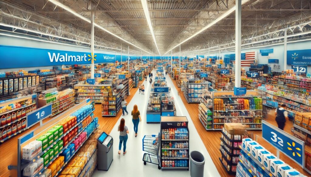 Image of the interior of a Walmart store showing a varietry of products requiring complince with Walmart product testing requirements