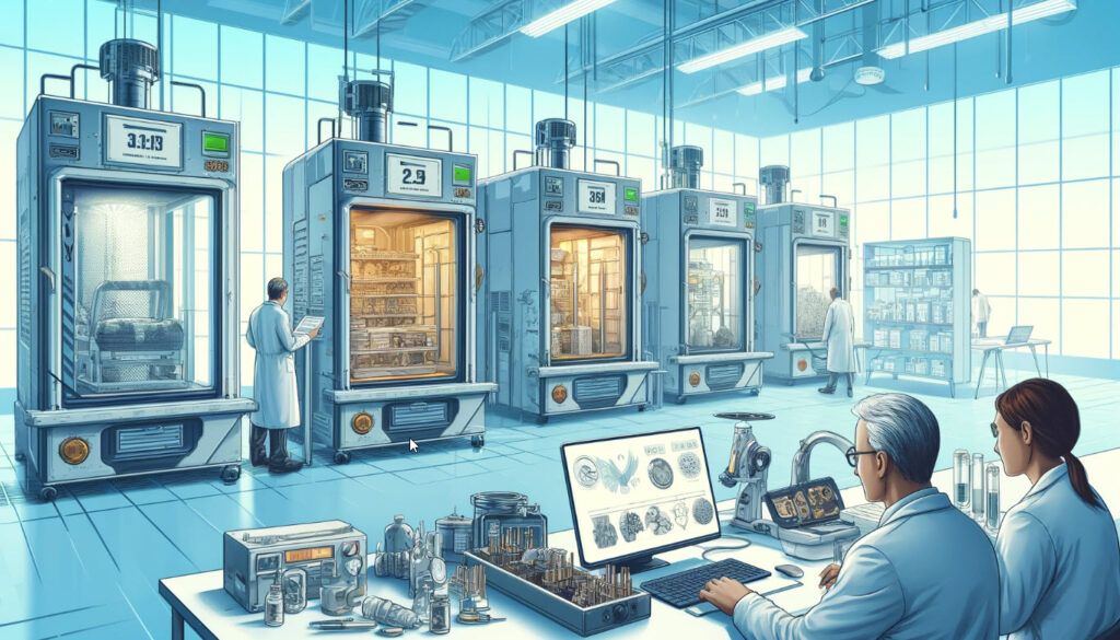 Image illustrating the process of accelerated aging testing in a laboratory setting.