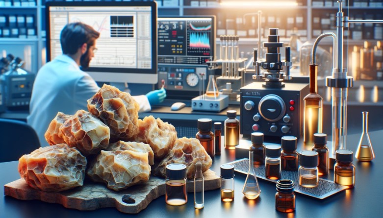 image depicting a laboratory setting where ambergris testing is being conducted