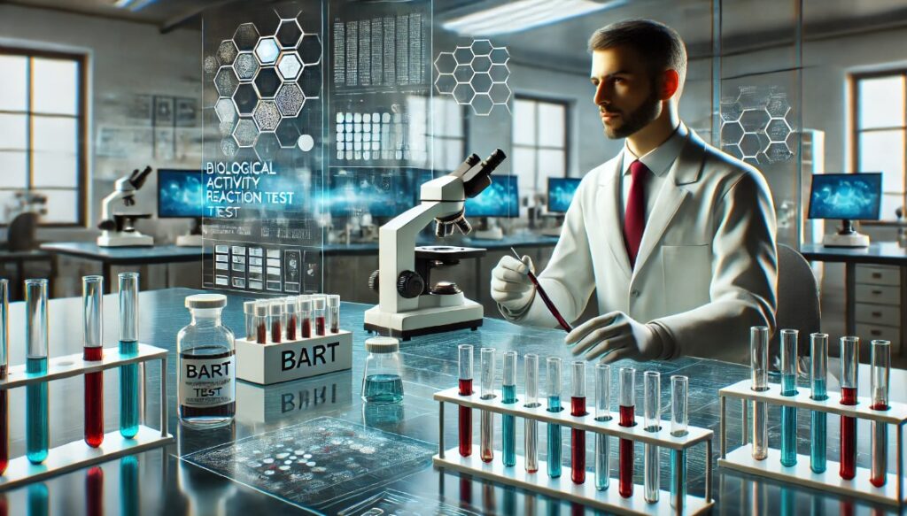 mage showing BART analysis in a modern laboratory setting. It depicts a scientist working with a BART test vial