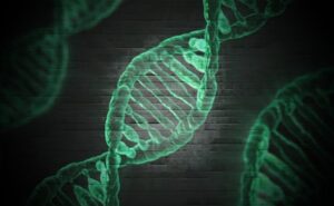 Image of green DNA strand suggesting genetics and genomics testing
