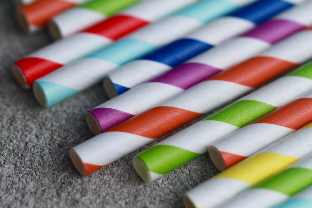 multicolored striped paper drinking straws