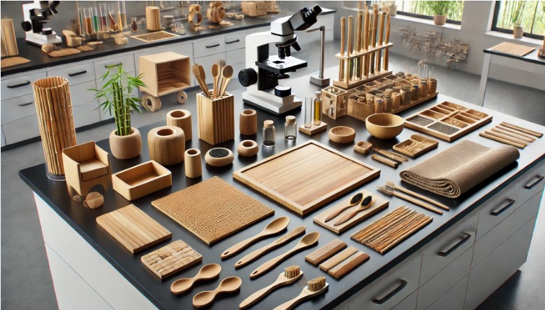 image showing various bamboo products arranged on a modern laboratory bench