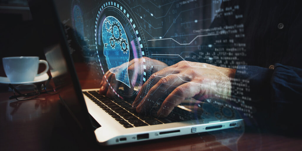 Person using a laptop for LIMS