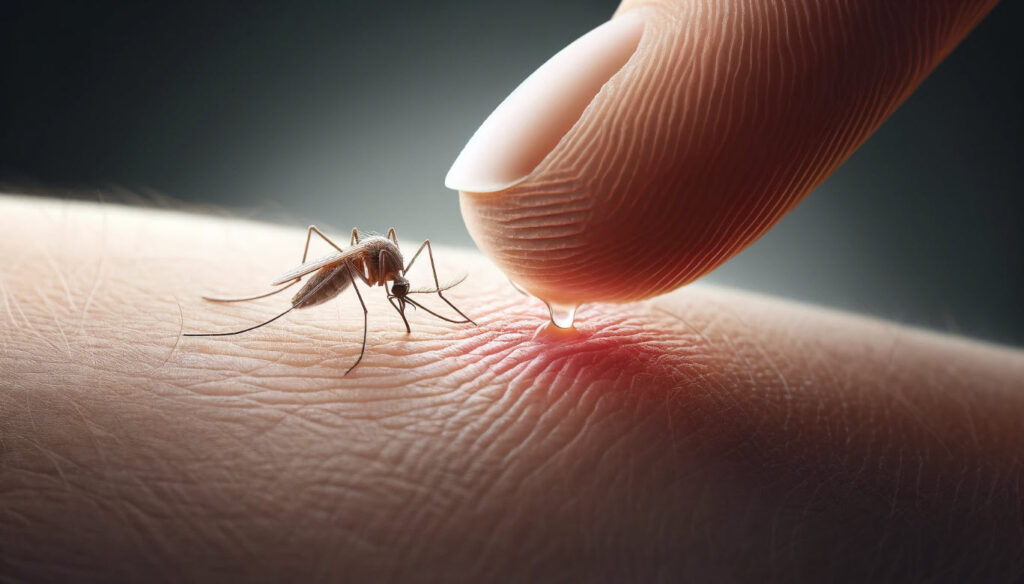 image of a mosquito biting human skin
