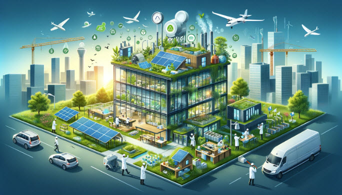 The image illustrates compliance testing for LEED certification. It features an eco-friendly