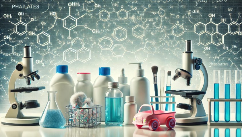 image featuring various phthalate-containing products on a laboratory bench