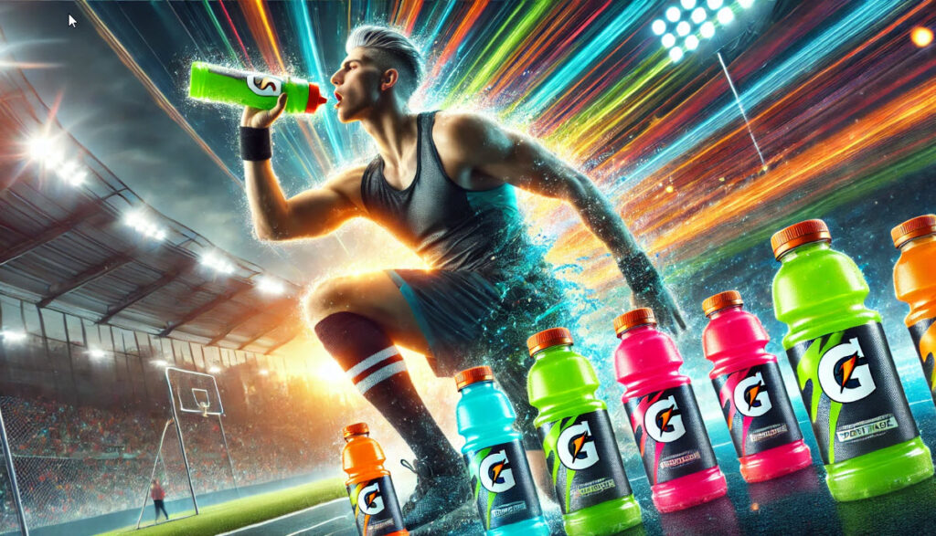 image featuring an athlete drinking from a bottle that resembles a Gatorade bottle