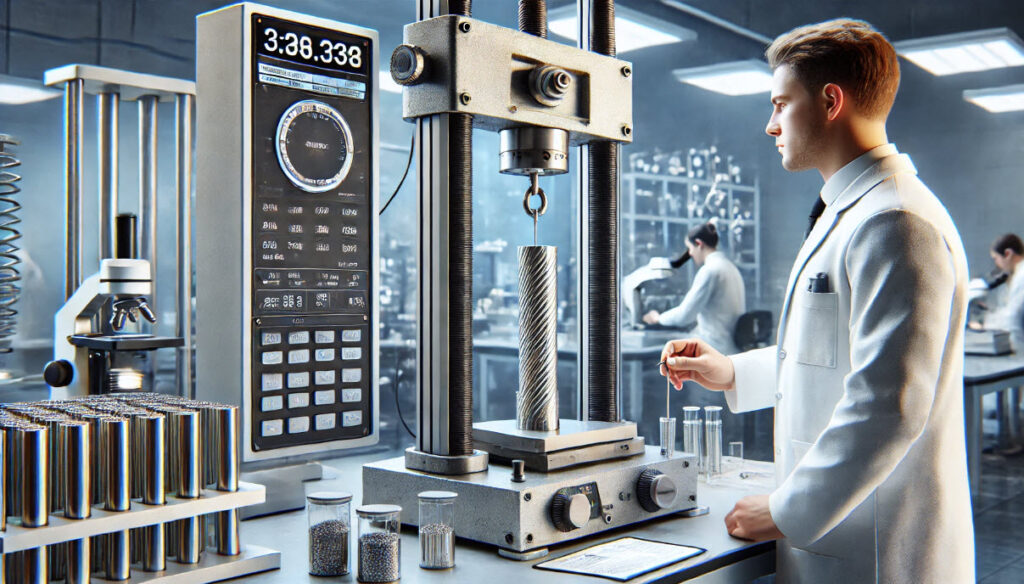 image showing tensile strength testing in a laboratory setting. The detailed scene captures the professional environment and advanced equipment used in this critical testing process.