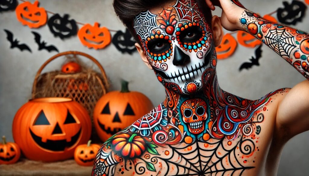 image of a person with Halloween face paint illustrating the impprtance of testing of face paints and cosmetics