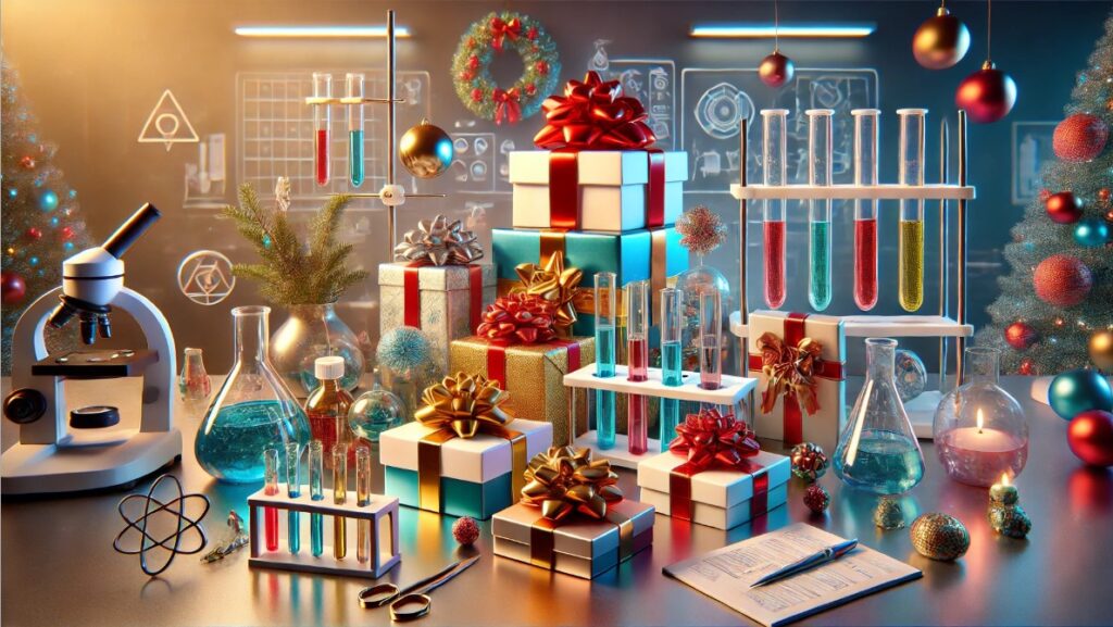 image of holiday gifts in a laboratory enphasing the imprtance of stress testing holiday packaging