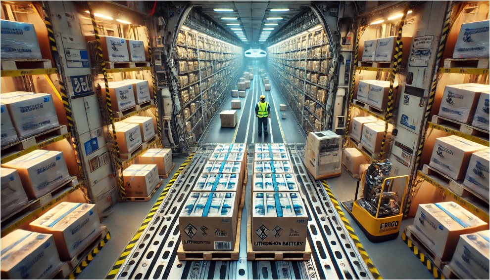 image depicting lithium-ion batteries being shipped on a cargo plane