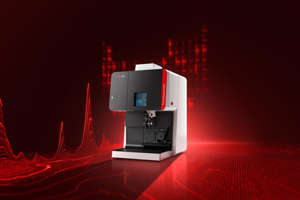 The elemental analysis machine PlasmaQuant 9200 on a red science background