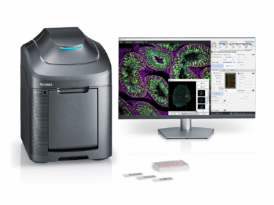The BZ-X1000 fluorescence microscope on a white background