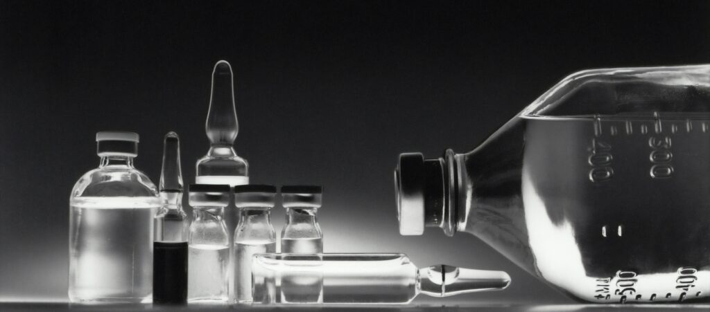 Close-up of lab glassware used for filtration and sample preparation