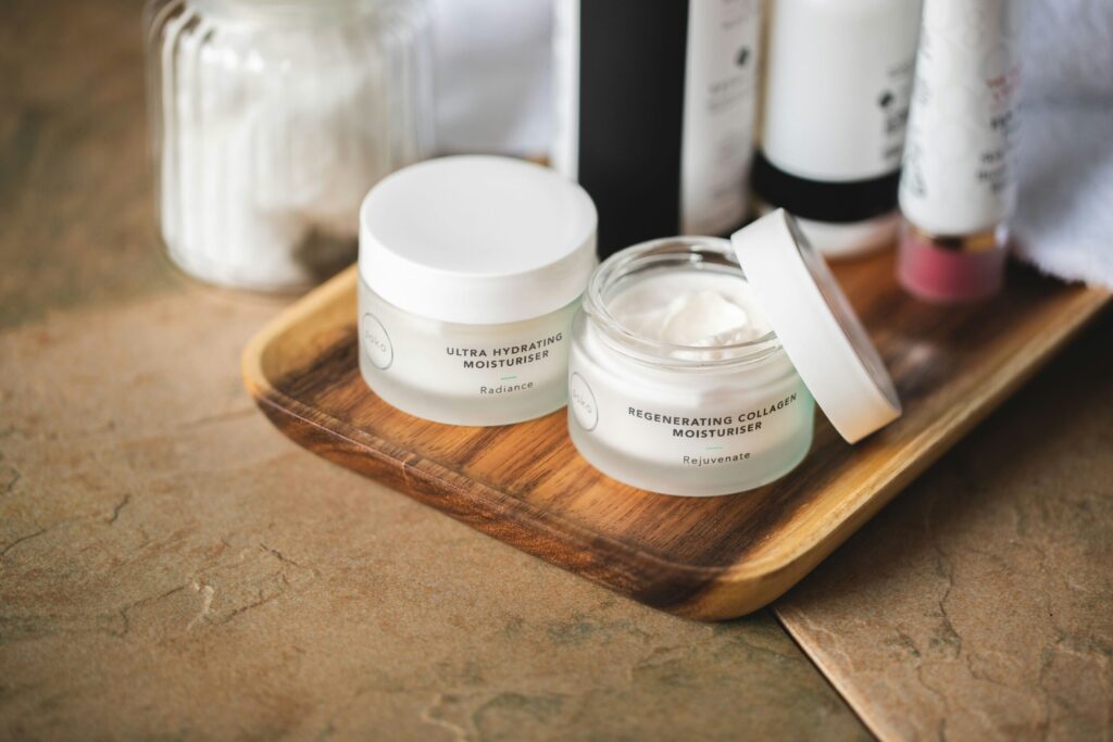 Close up of jars with cosmetics and skin care that may need TSE and BSE testing.